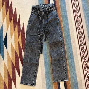 Alice + Olivia Amazing High-Rise Paper-Bag Waist Acid Wash Straight Jeans